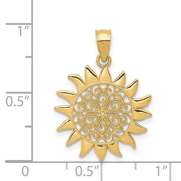 14k Yellow Gold 17mm Filigree Sun Pendant - Picture 4 of 5